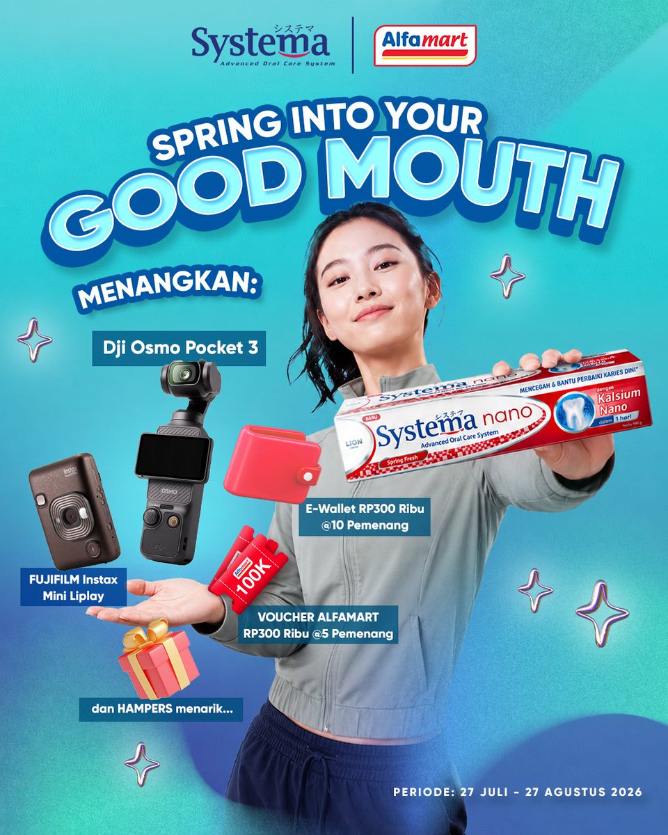 SystemaOralCare's tweet photo. Share momen tak terlupakanmu bersama Systema Nano Spring Fresh &amp; menangkan hadiah! 

Beli di Alfamart, upload di IG Story, tag @systemaoralcare &amp; @alfamart, DM struk, lalu komentar DONE.

Yuk ikutan  sebelum 27 Agustus 2026!

#BerawalDariMulutSehat https://t.co/UWcyfV5tSW