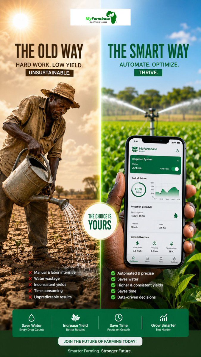 Myfarmbase's tweet photo. Happy Monday, Agri-Innovators!Ever wonder how much time (and water) you could save with precision farming?

Traditional farming requires a lot of guesswork, but with the right tech, you can transition to data-driven, profitable growth.

1/ https://t.co/2Eo81y2F6u
