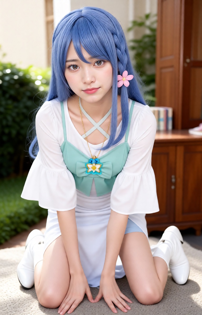 ai_douga_lab's tweet photo. 昨日の #帆羽くれあ さんのポストが、結構観て貰えたので、私服も作ってみました

このクロスネックは���に着たキャミソールのストラップでしょうか？ ドキドキしますね♡

誕生日までには #キュアエクレール もお見せしたいので、フォローして待ってもらえたら嬉しいです
#AIコスプレ #二次創作 https://t.co/9cskcXaDxj