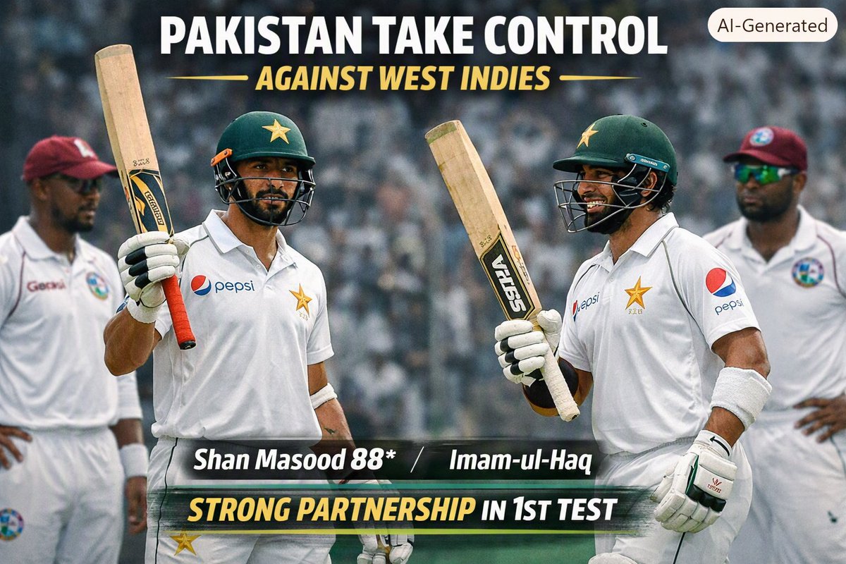 Masoodsvbr's tweet photo. Pakistan Take Control Against West Indies
Shan Masood (88*) and Imam-ul-Haq built a crucial partnership to put Pakistan in a strong position in the first Test against West Indies. https://t.co/IFEHIUnnlO