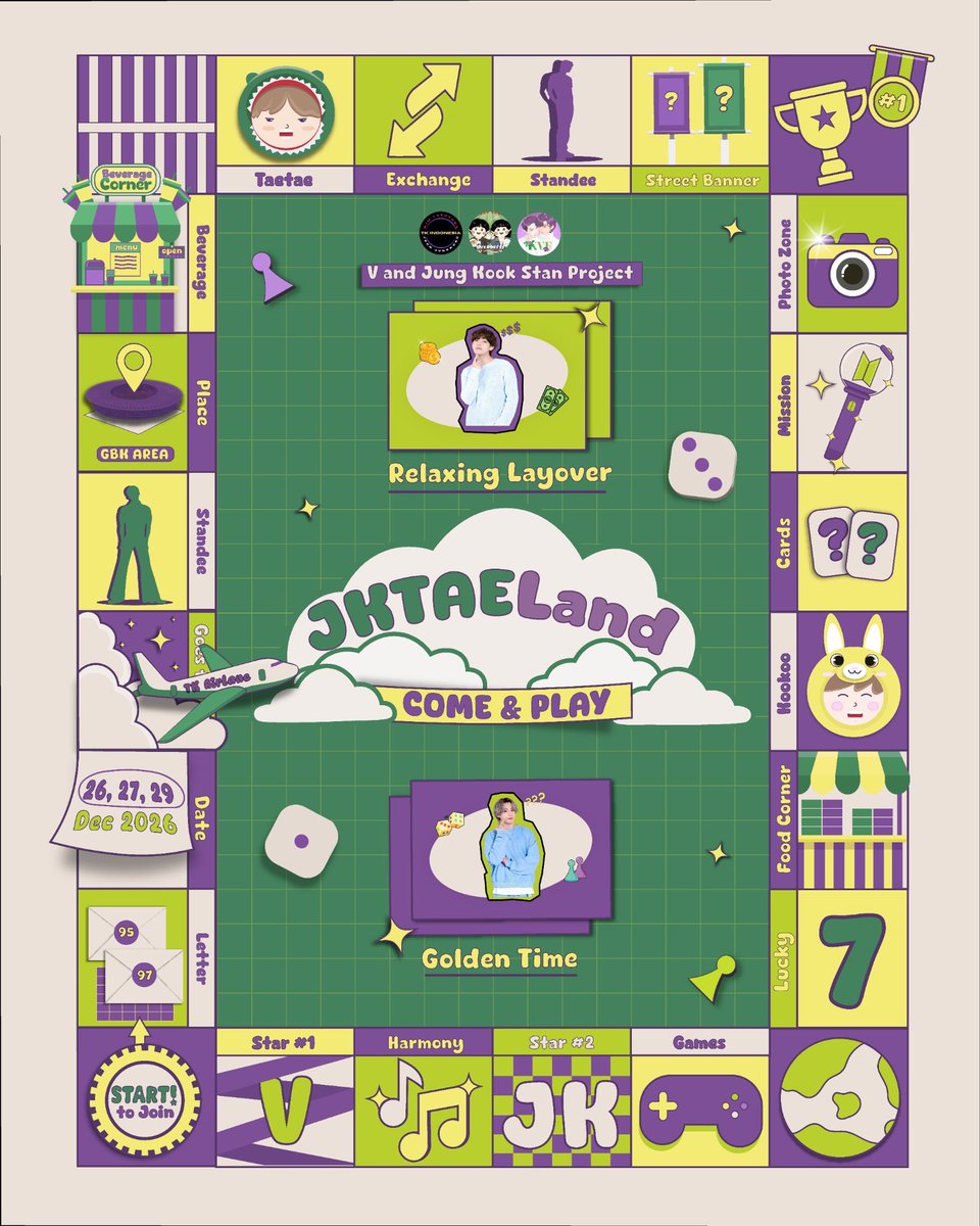 kookakoolaa's tweet photo. Super excited to be a part of this amazing project! ✨🎲

We’re landing in #JKTAELand, are you coming with us? 👀✈️

Dibuat untuk V &amp; Jung Kook stan, yuk ikuti keseruannya dan cek informasi lengkapnya di @JKTAE_Land. Jangan lupa nyalakan notifikasi untuk informasi terbaru ya! ♡ https://t.co/waFuwYAS63