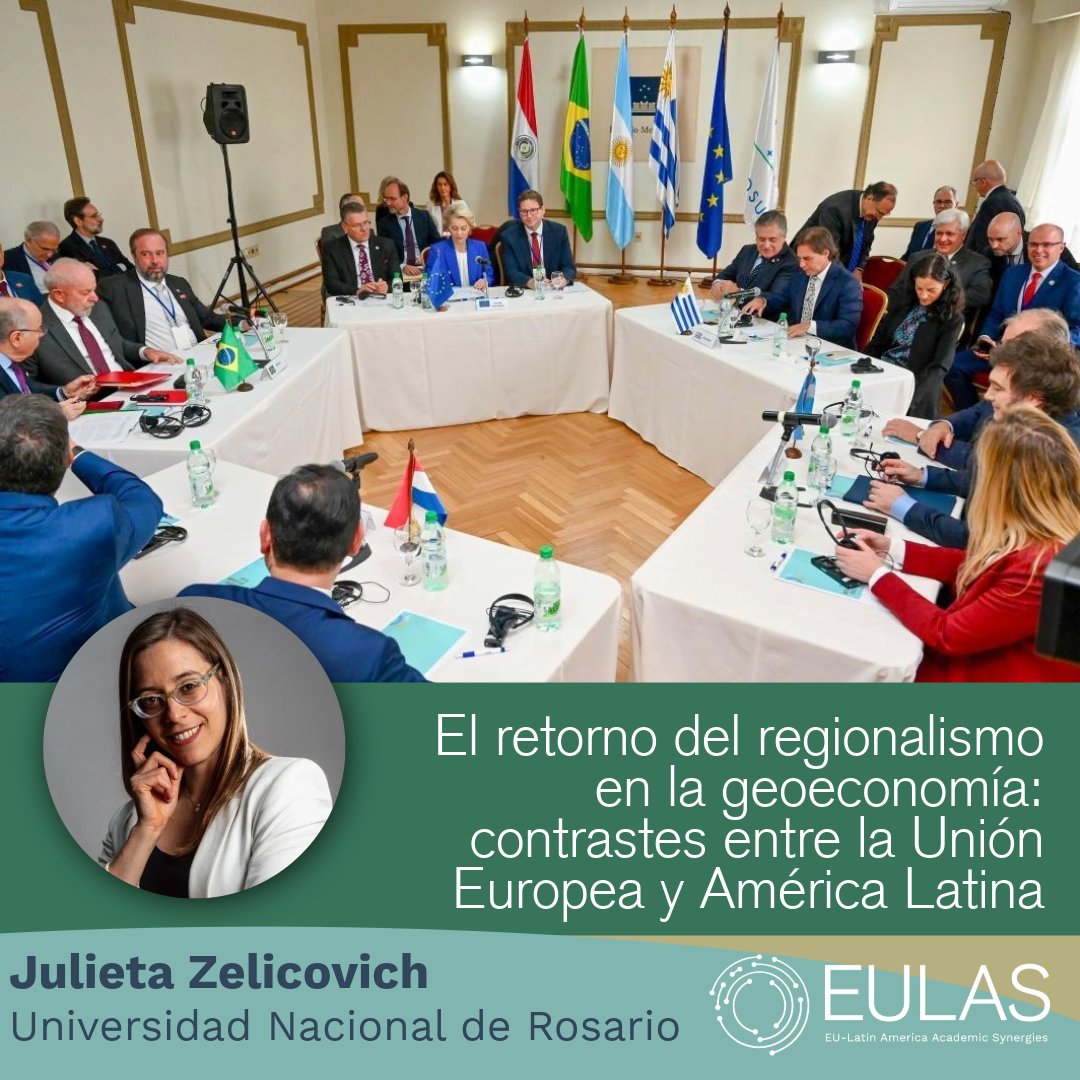 EULASNetwork's tweet photo. 📢 Nuevo en el blog de EULAS:

¿Puede la geoeconomía convertirse en un nuevo motor del regionalismo? @jujizel  (@UNRoficial)  explora los contrastes entre la Unión Europea y América Latina en un escenario internacional cada vez más competitivo.

Lee más: https://t.co/2GugGsVDPj https://t.co/TogvwHxgP2