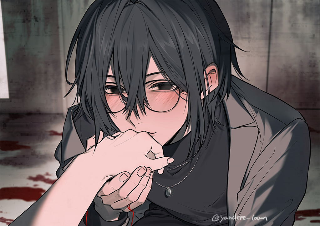 yandere_town's tweet photo. skeb！光のない目をした男性はやはりSEXY…🫦血塗られた背景に運命の赤い糸（お手製）で不穏さマシマシにしました！リクエストありがとうございます🫶　#Skeb #Commission https://t.co/C2Tk17A5xS