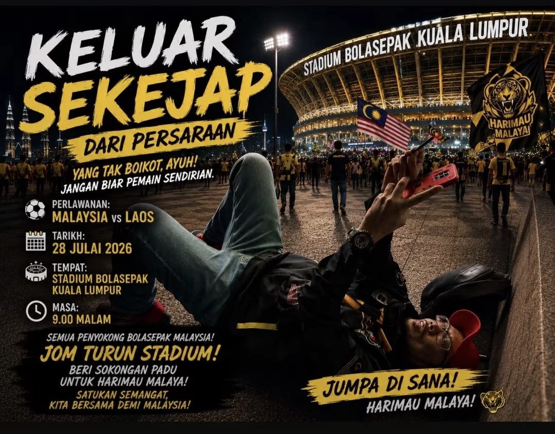 bolainsidermy's tweet photo. Bekas capo Ultras Malaya (UM), Lekir mengajak penyokong bolasepak negara hadir ke Stadium KLFA esok untuk aksi Malaysia menentang Laos.

UM bagaimanapun masih tegas dengan pendirian untuk memboikot perlawanan Malaysia. https://t.co/swhYc4uWGK