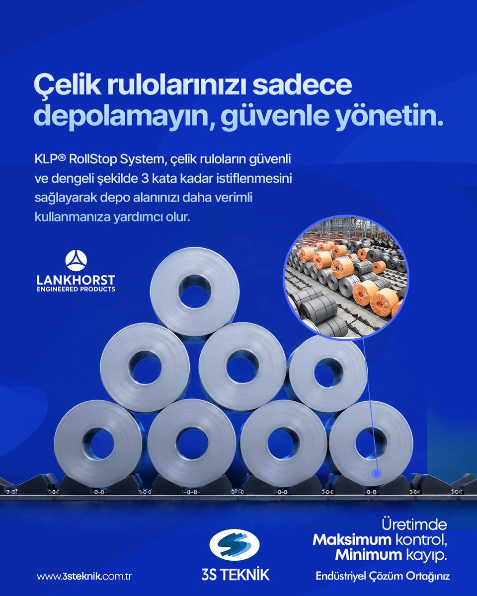 Teknik3S's tweet photo. Çelik rulolarınızı sadece depolamayın, güvenle yönetin.

İş güvenliği, depo verimliliği ve maksimum kapasite artık tek bir sistemde!

Daha güvenli depolama, daha yüksek kapasite ve daha verimli operasyonlar için KLP® RollStop System ile tanışın.

https://t.co/eat9zlCzs0 https://t.co/8k9nX8yMVl