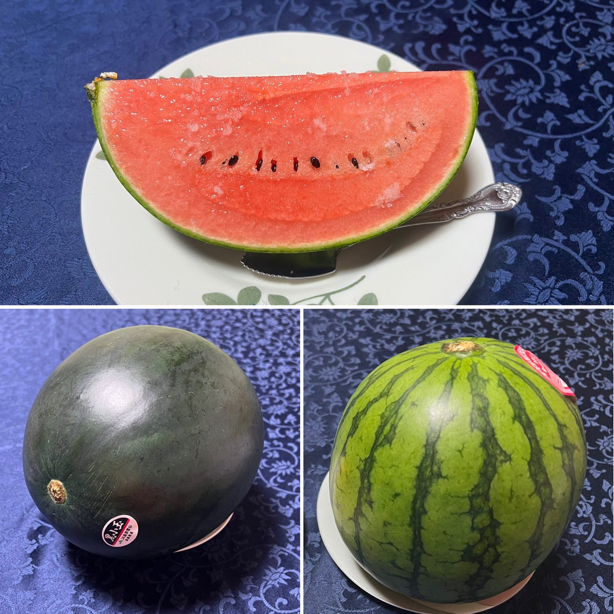 koian2023's tweet photo. 今日は #スイカの日🍉

最近いただいた長崎・雲仙産の黒小玉スイカが、とても美味しかったです😊

先日、#ヘチマ と #マクワウリ（金太郎）を見つけたので、糠漬けにしました🙏

昨日の夕方、鰻がお得に😜

🇯🇵 #dinner #Watermelon #SpongeGourd #OrientalMelon https://t.co/cDfXsykOLx