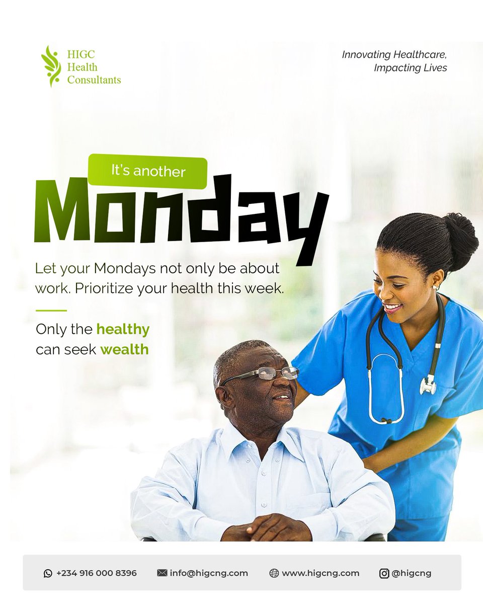 higcNG's tweet photo. Another Monday, a fresh opportunity to put your health first.

As the week begins, make your health a priority💯. Take a moment to check in on yourself, stay hydrated, eat nourishing meals, get enough rest, and encourage the people around you to do the same.

Your health is one of your greatest investments. Protect it, nurture it, and let it support everything you hope to achieve this week.💪
Have a wonderful week ahead💚✨
.
.
.

#HIGCHealthConsultants #NewWeek #StayHealthy #HealthFirst #InnovatingHealthcareImpactingLives