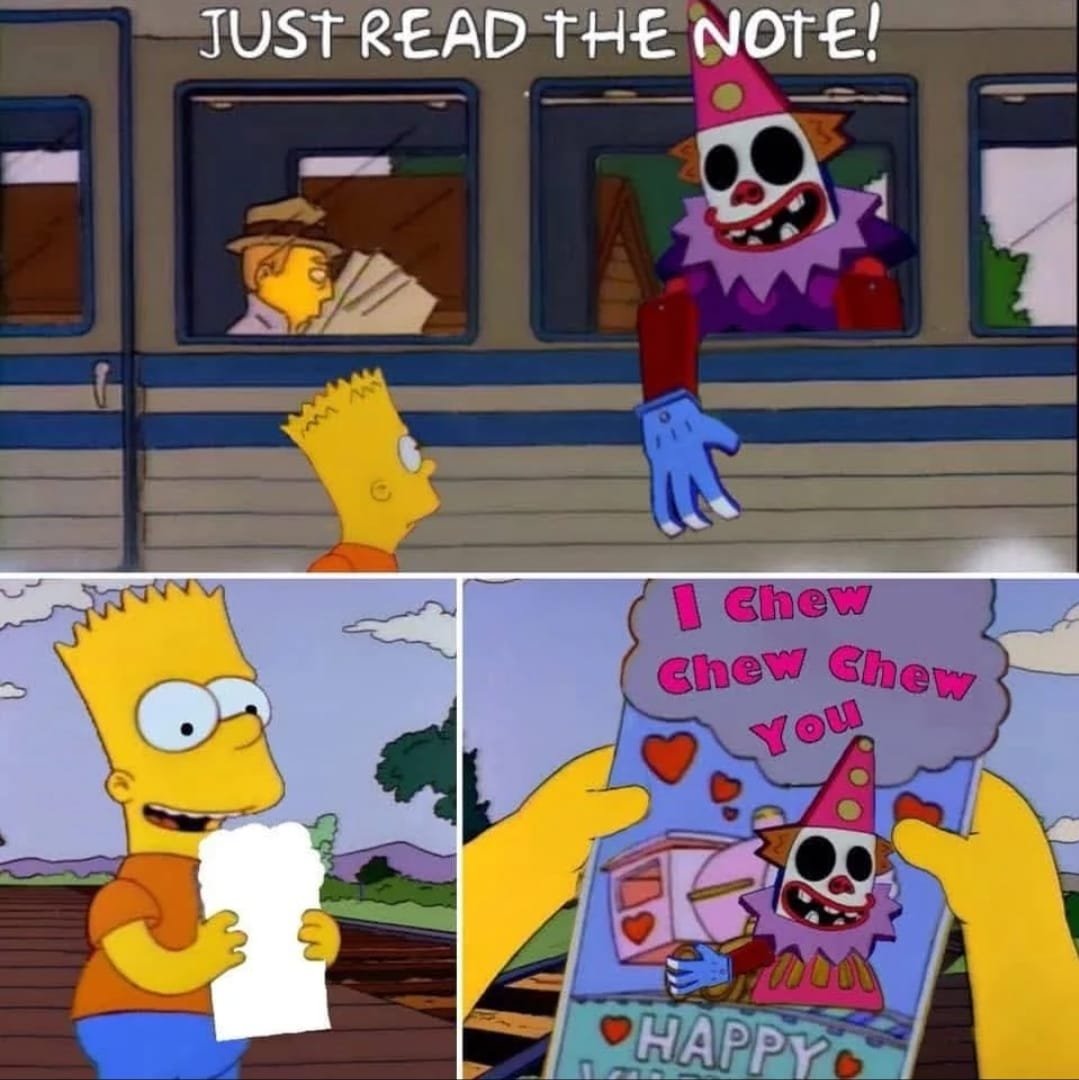 simpsonsfeed's tweet photo. Can't sleep, clown will eat me.

#thesimpsons https://t.co/gMy2rzeBqm