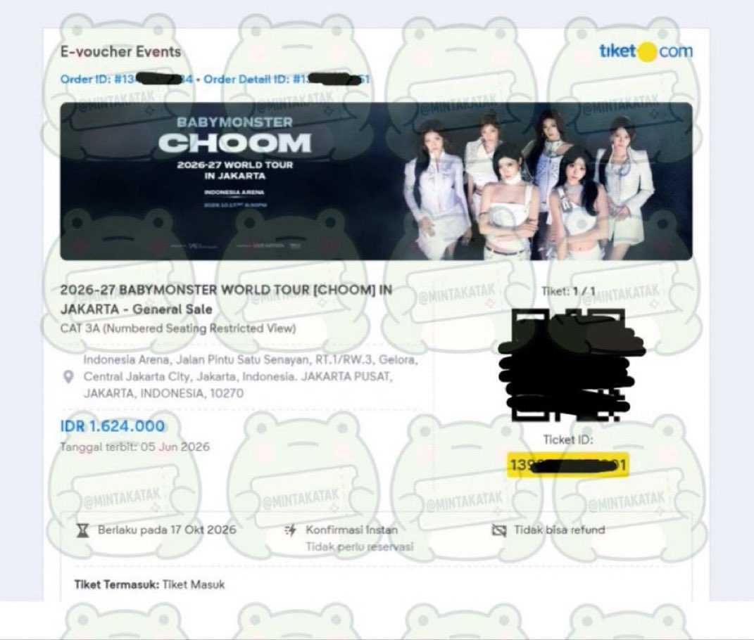 Februhry's tweet photo. want to sell / jual
babymonster choom in jakarta

• Cat 3A (2 tiket)
• 1.200k/Tix
• DIURUS TIKET FISIK

yang mau bolee pc ya makasihh 
#BABYMONSTERinJAKARTA #CHOOMinJAKARTA #CHOOM_IN_JAKARTA wtb wts VIP choom baemon jkt #zonajajan #zonauang https://t.co/9nrjmCdWA5