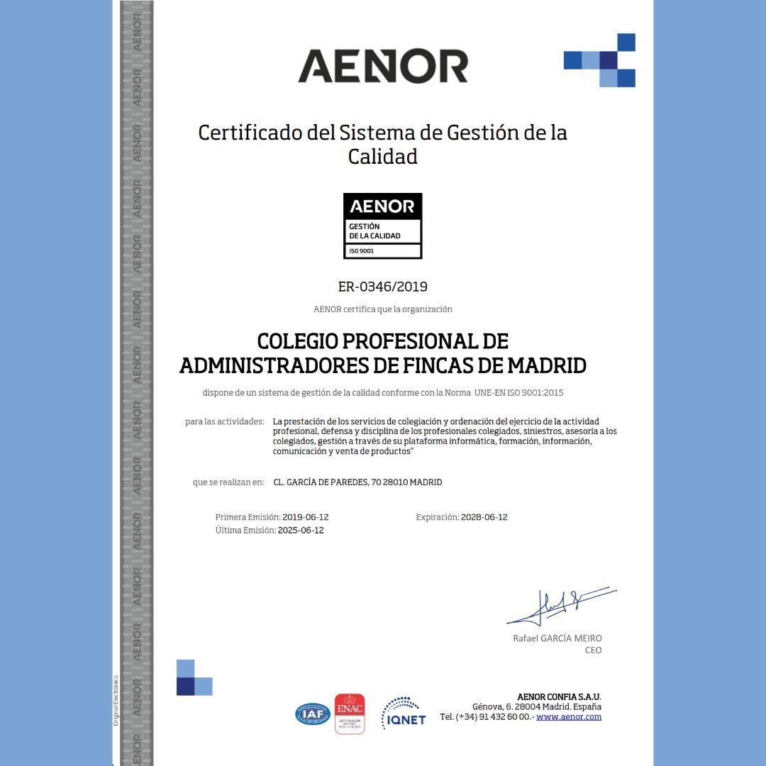 CAFMadrid's tweet photo. 🎖️ ¡Buenas noticias! @AENOR avala nuestra gestión con una evaluación conforme en la auditoría de seguimiento de la norma ISO 9001:2015. Un reconocimiento que valida la calidad de nuestros servicios. 

Seguimos modernizando el @CAFMadrid para construir una organización fuerte, digital y preparada para el futuro de la profesión. ¡Gracias por vuestra confianza!

#CAFMadrid #AENOR #Calidad #AFColegiados