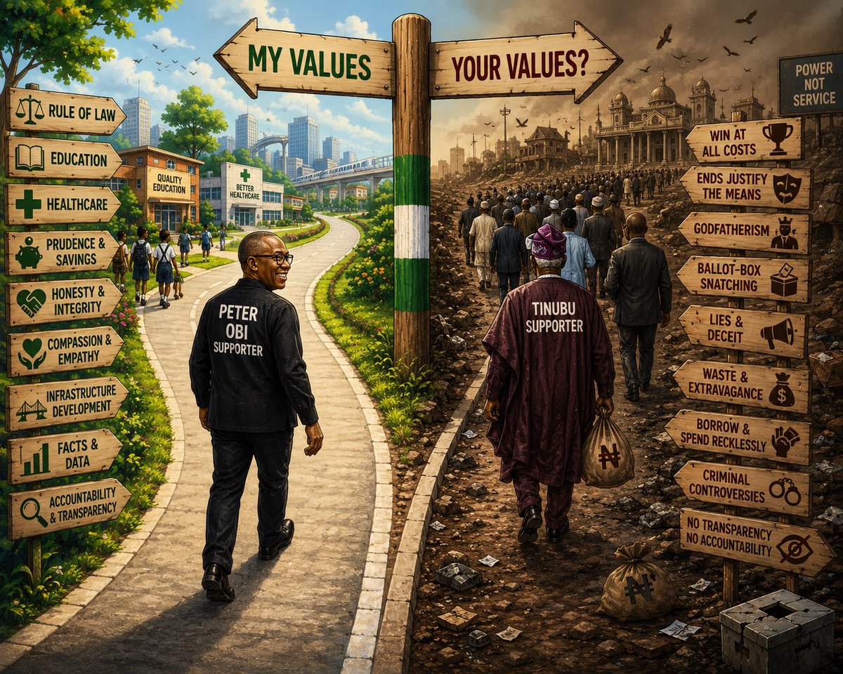 i_am_agbeke's tweet photo. I have come to the conclusion that, as a Peter Obi supporter, I cannot agree with a Tinubu supporter - and they cannot agree with me either. 😏

Our ideologies are fundamentally different. 🫩

I won’t lie to win elections.

I won’t support ballot-box snatching.

I believe in the rule of law.

I believe a leader should be honest, compassionate and empathetic.

I want a leader who invests in healthcare, education and infrastructure, while also recognizing the importance of saving for the future.

I admire a man who, rather than stealing or borrowing recklessly, chose prudence and savings.

I hate godfatherism.

I cannot stand a leader who believes winning justifies every means.

I would never knowingly support a man with serious criminal controversies hanging over his record.

I would not be comfortable supporting a man whose background cannot be transparently verified.

I appreciate a leader who knows he doesn’t know everything and is willing to learn from others.

I love a leader who knows his numbers and bases decisions on facts.

So you see, our ideologies are very different.

We cannot agree.

Ko possible. 🫩