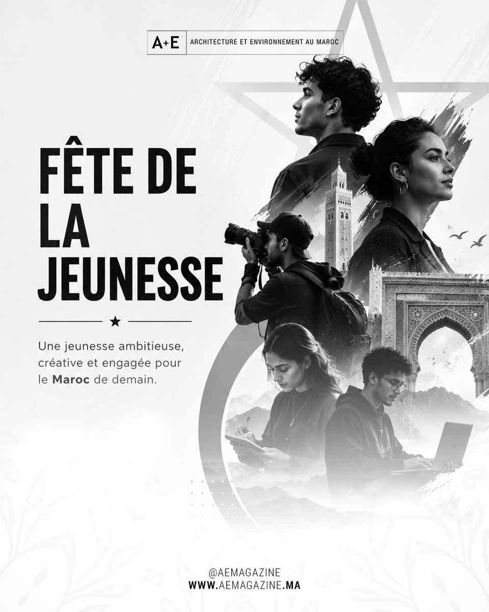 aemagazine's tweet photo. La jeunesse est une source d'inspiration, d'innovation et de créativité.

En cette Fête de la Jeunesse, A+E Magazine célèbre celles et ceux qui façonnent l'avenir de l'architecture, du design et de notre cadre de vie.

Bonne Fête de la Jeunesse !

#architecture #designs #morroco https://t.co/RWf3b9qiv0