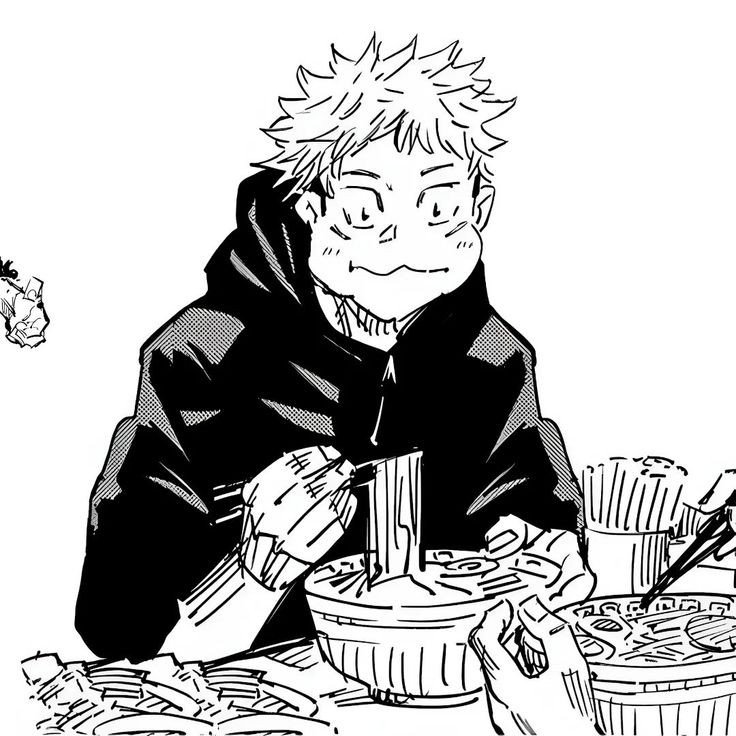 VesselOfCurses's tweet photo. (Ain't much to see— just Yuji eating snacks. Snacks that he stole from her room, actually.) https://t.co/hIB3SGU0Sx
