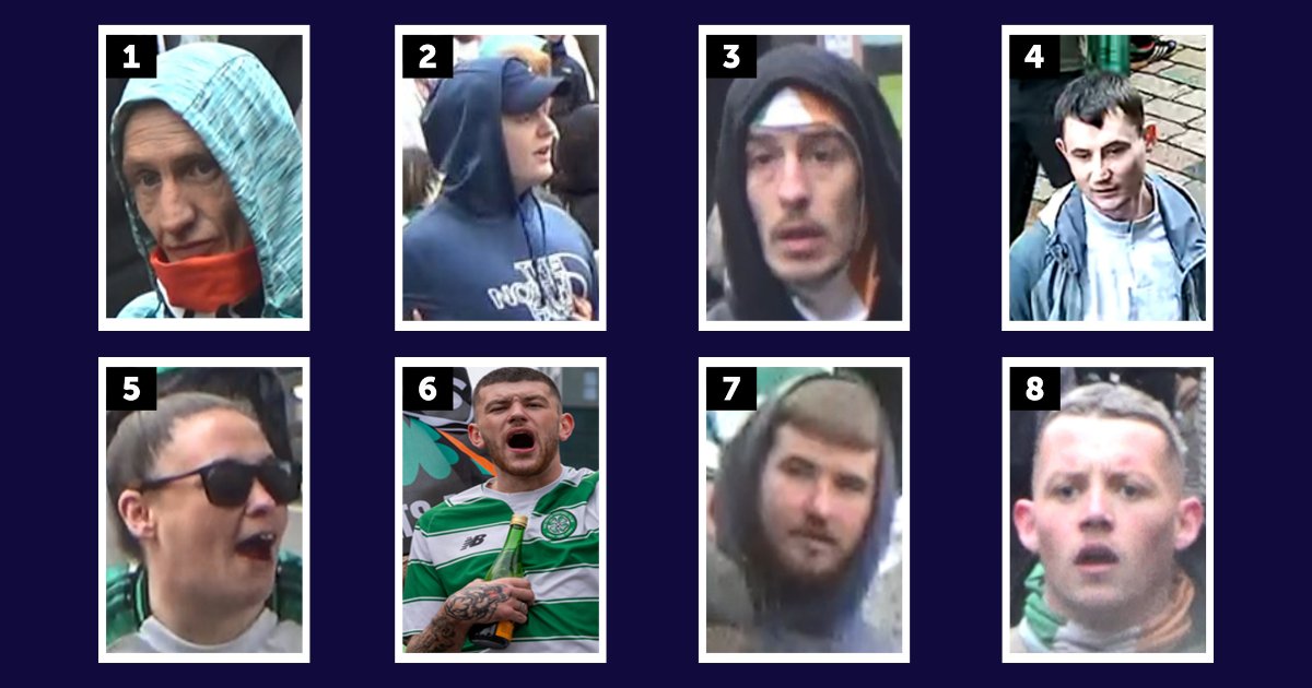 PoliceScotland's tweet photo. Part 1 of 3 | Appeal for information

Officers investigating disorder following Celtic’s Premiership title win have released images of people who may be able to assist with the investigation.

Read more ➡️  https://t.co/oz5LUr8YIt https://t.co/C9IQTNloat