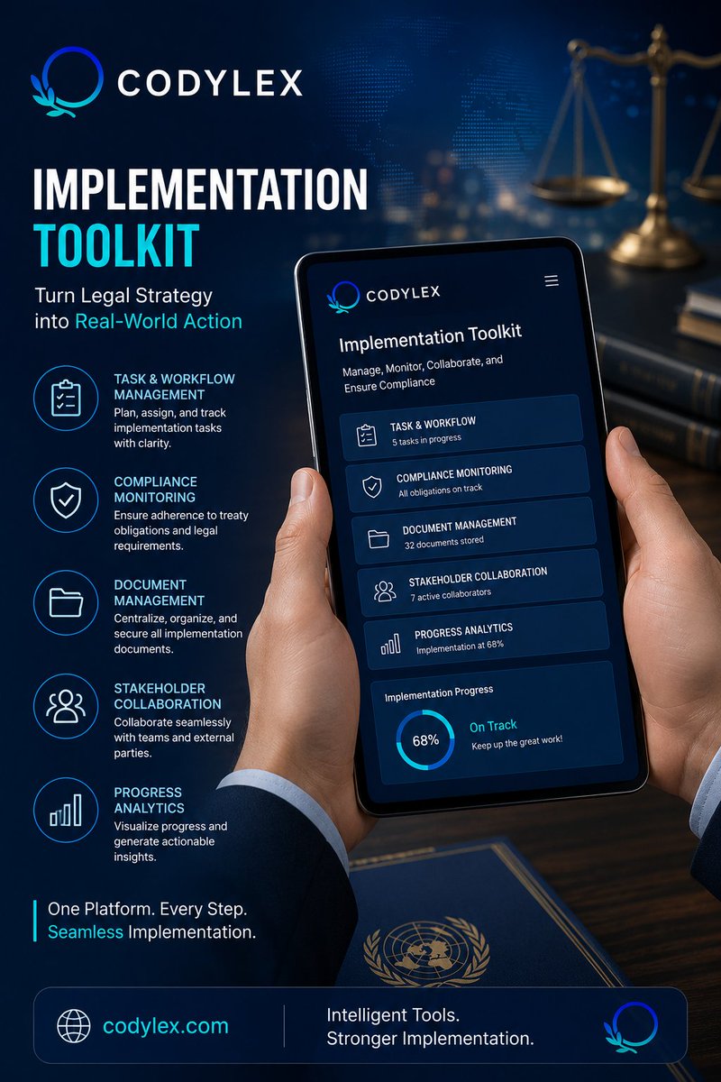 Codylexx's tweet photo. Implementation Toolkit: Bridging International Obligations into Effective Practice

#CIFILE #Codylex #InternationalLaw #Ai https://t.co/KZP186pEQ7 https://t.co/8ge2OiRv8b