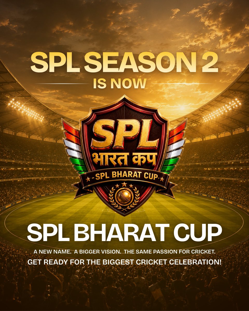 splbharatcup's tweet photo. � BIG ANNOUNCEMENT 🚨

A new chapter begins! 🏏🔥

SPL Season 2 is now officially the SPL Bharat Cup 🇮🇳

#SPLBharatCup #SPLSeason2 #ComingSoon #CricketLeague #staytuned https://t.co/WfKIEEkbfv
