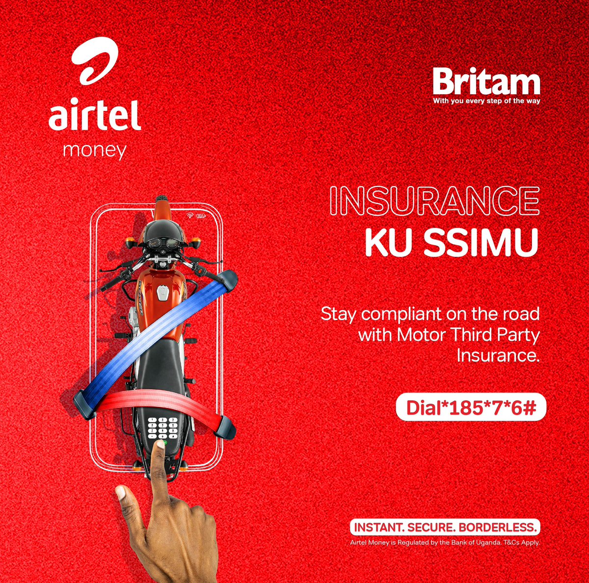 airtelmoneyug's tweet photo. No need to move around for your Britam Motor Third Party insurance anymore.
Pay for your cover instantly with Airtel Money and get on with your day.
Dial *185*7*6# to pay, and visit https://t.co/sggR2TOdVU to generate your digital sticker.
#InsuranceKuSsimu https://t.co/xpz8V2ZPSV