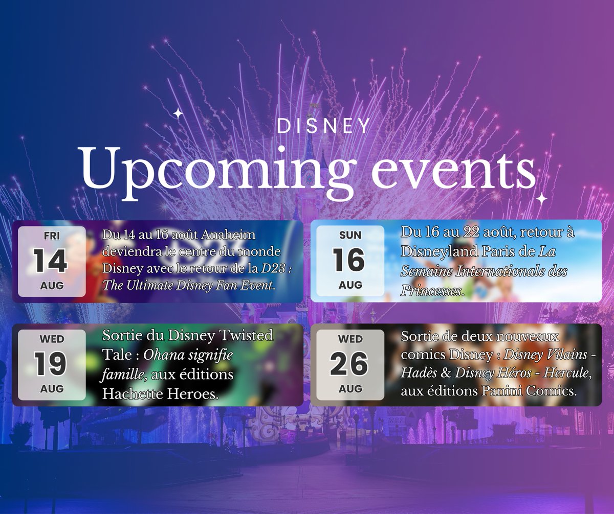 SparkleAdv's tweet photo. Voici ce qui vous attend dans le Disney Universe pour le mois d'Août 👇 https://t.co/cBUBd82b93