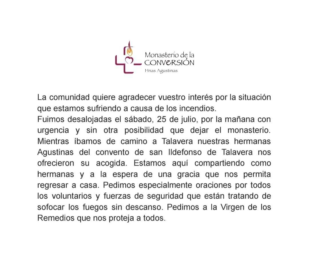 diocesisdeavila's tweet photo. Comunicado de las MM. Agustinas del Monasterio de la Conversión, en Sotillo de La Adrada, que fueron desalojado hace 2 días.

#IFBurgohondo https://t.co/DjtYYxuzV2