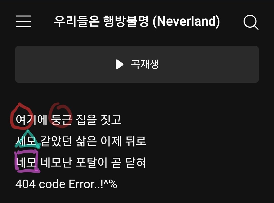 wevemood's tweet photo. LRT OMG???

giuk is really genius he inserted  ○□△ symbol from game consoles (a thing that closes to our childhood) in Neverland lyrics. he puts meaning not only by the word itself but also VISUALLY the hangeul used ㅇㅅㄴ also looks similar to those symbols https://t.co/7RC8c1jgf5