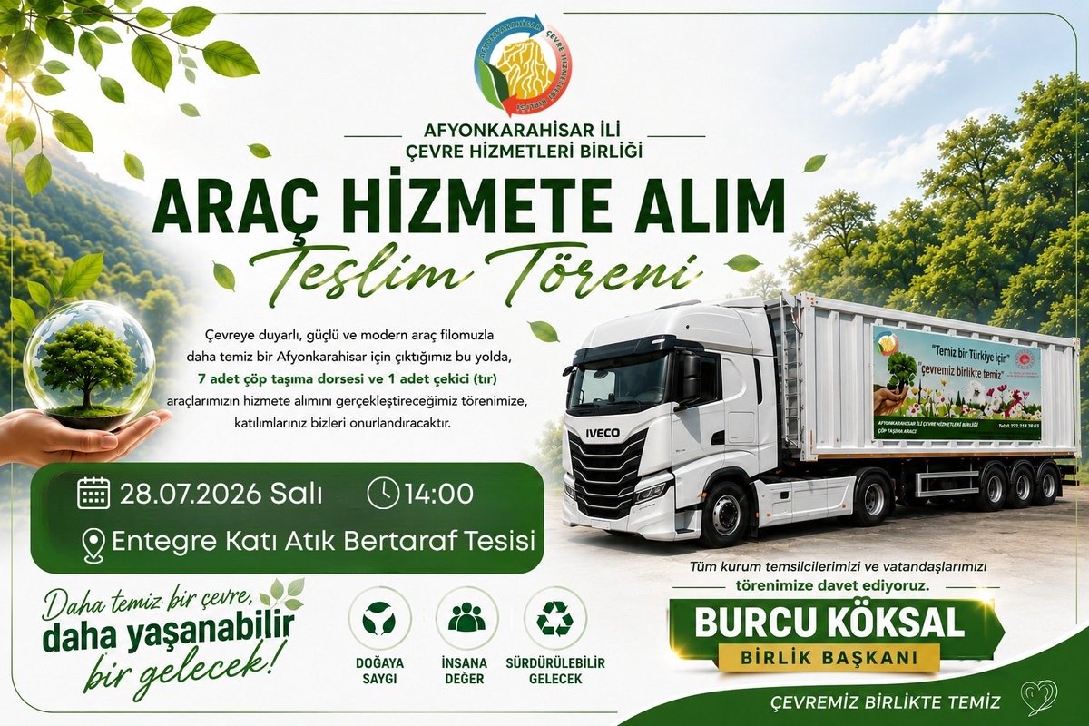 afcebir's tweet photo. Daha temiz bir gelecek için yeni araçlarımız hizmete giriyor. 🚛🌿

📅 Yarın | 🕑 14.00
📍 Entegre Katı Atık Bertaraf Tesisi

Tüm hemşehrilerimizi bekliyoruz.
@burcukoksal03 

#ÇevremizBirlikteTemiz https://t.co/8TBnpdcLL8