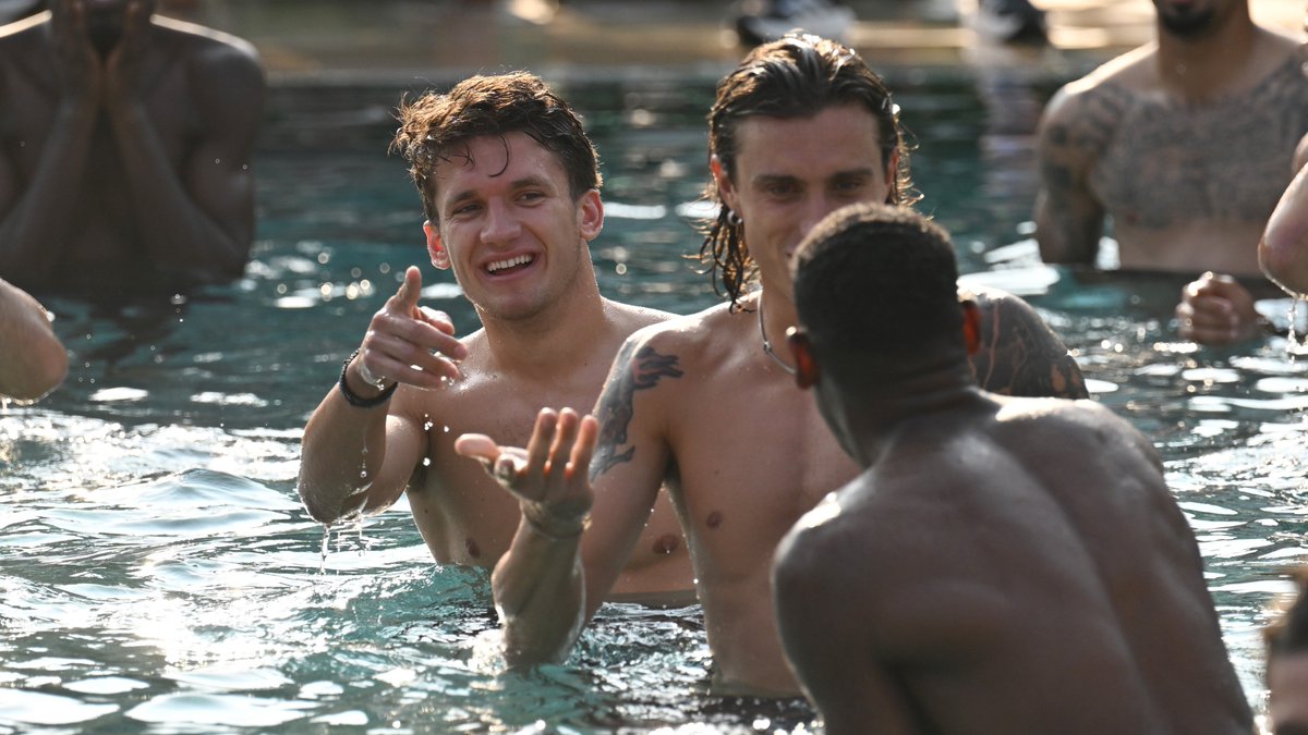 TwalibZaitunk's tweet photo. Champions of England enjoying a pool session as they continue their pre season preparations. Christos Tzolis is living the dream. https://t.co/a9Y3eOZwsu