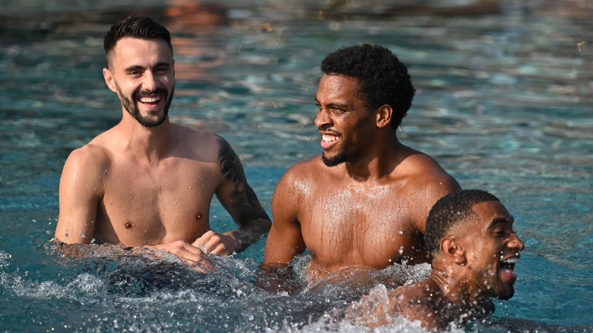 TwalibZaitunk's tweet photo. Champions of England enjoying a pool session as they continue their pre season preparations. Christos Tzolis is living the dream. https://t.co/a9Y3eOZwsu
