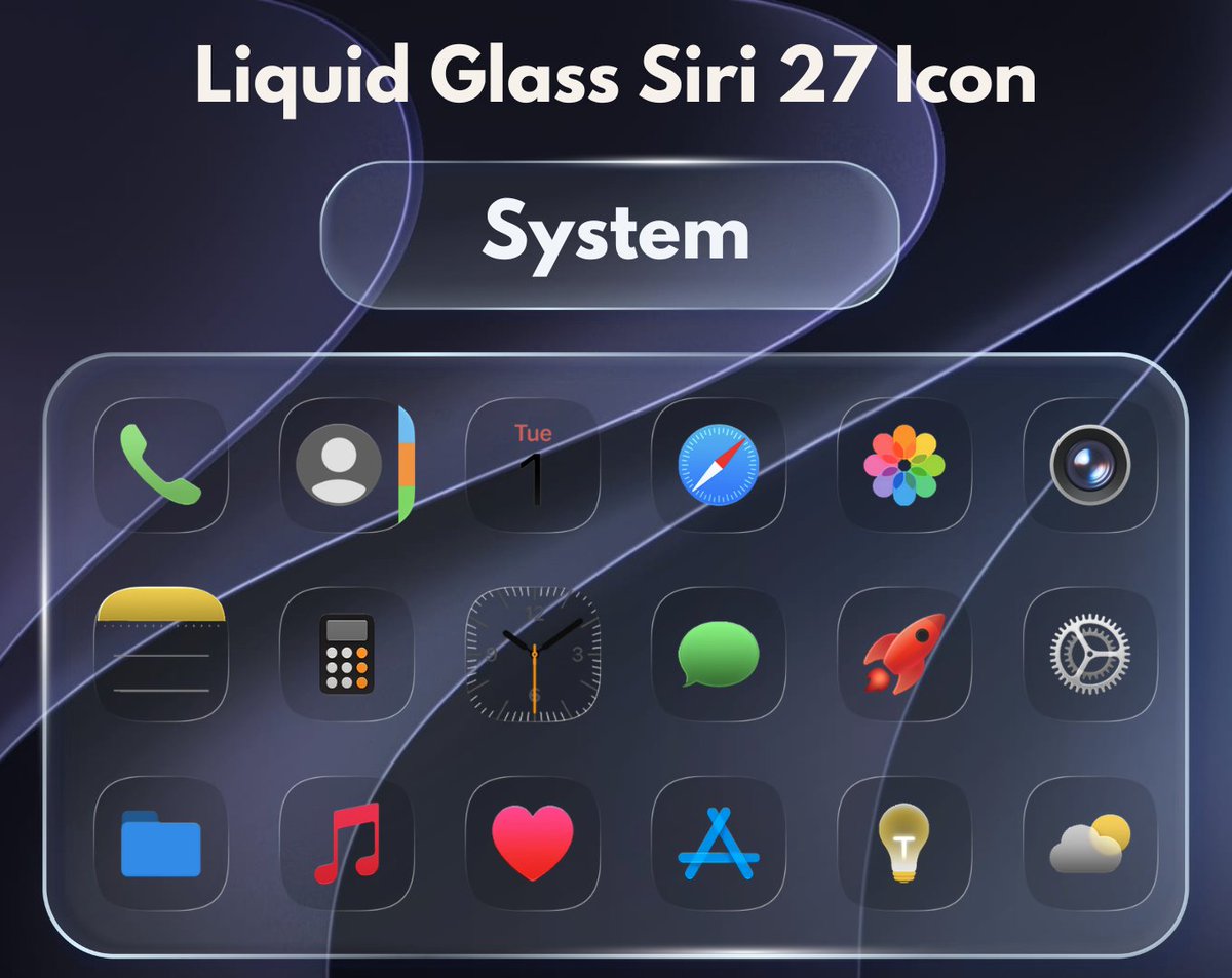 AndroidTools3's tweet photo. 🫧 Liquid Glass Siri 27 Icon Pack — OFFICIALLY RELEASED! ✨

Bring the stunning Liquid Glass look to your Home Screen.

What's inside

• 3680+ Premium Glass Icons
• Crystal Clear Glass Style
• Premium Wallpapers
• Regular Updates

Get it now:
https://t.co/Mn5uRWRI2M

🎁 10 PROMO CODES GIVEAWAY!

1️⃣ Follow us
2️⃣ Like & repost this post
3️⃣ Comment with: Liquid Glass 

⏰ Winners in 48 hours.

Upgrade your Home Screen with a premium glass look. ✨

#Android #IconPack #Samsung #OneUI #LiquidGlass