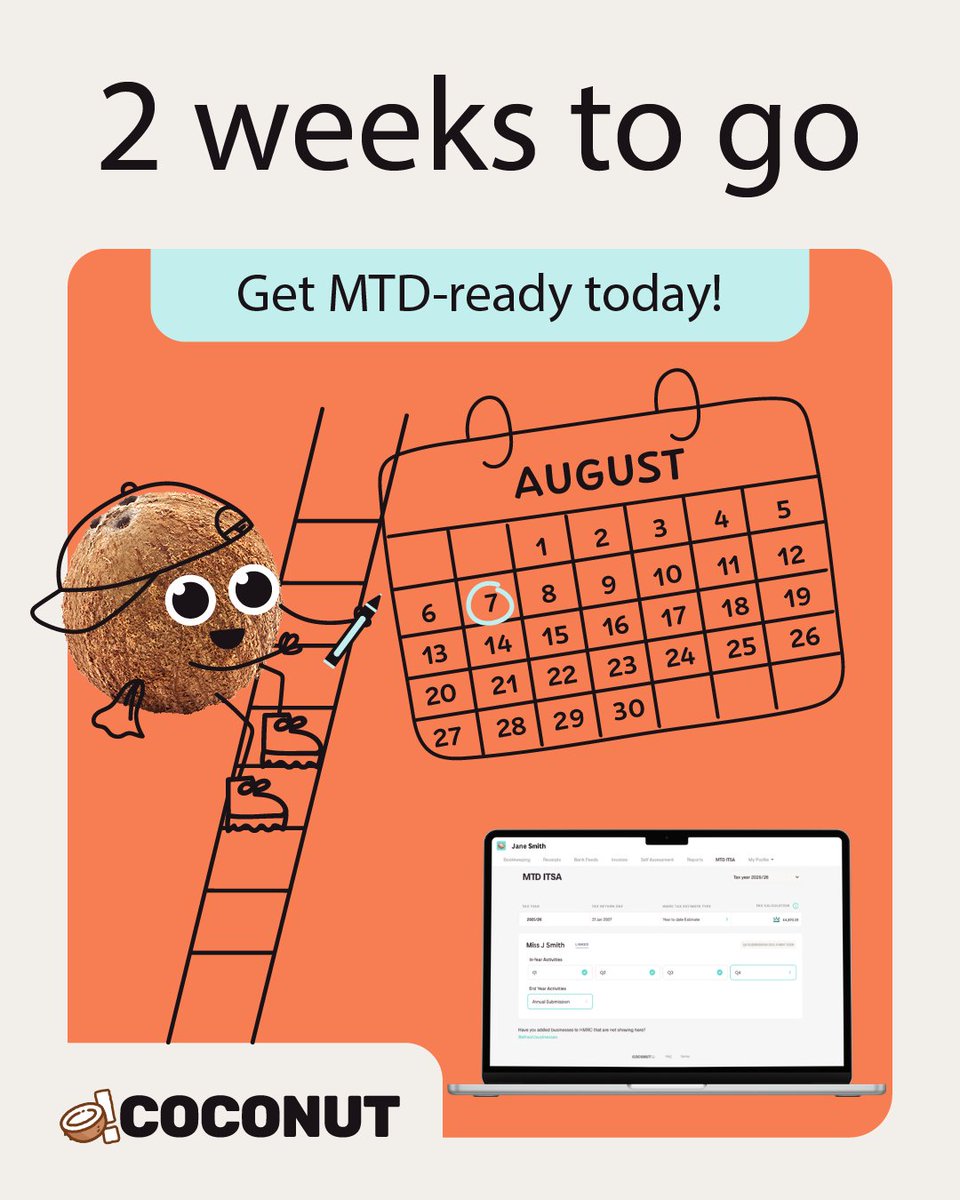getcoconut's tweet photo. We’re just two weeks away from the first MTD quarterly deadline. This means it’s time to check your data, categorise your transactions and fill in any missing information. Leaving it any longer will turn a quick task into a headache. 😣

https://t.co/gLGGQG6tNz https://t.co/RjI61Gj4OH