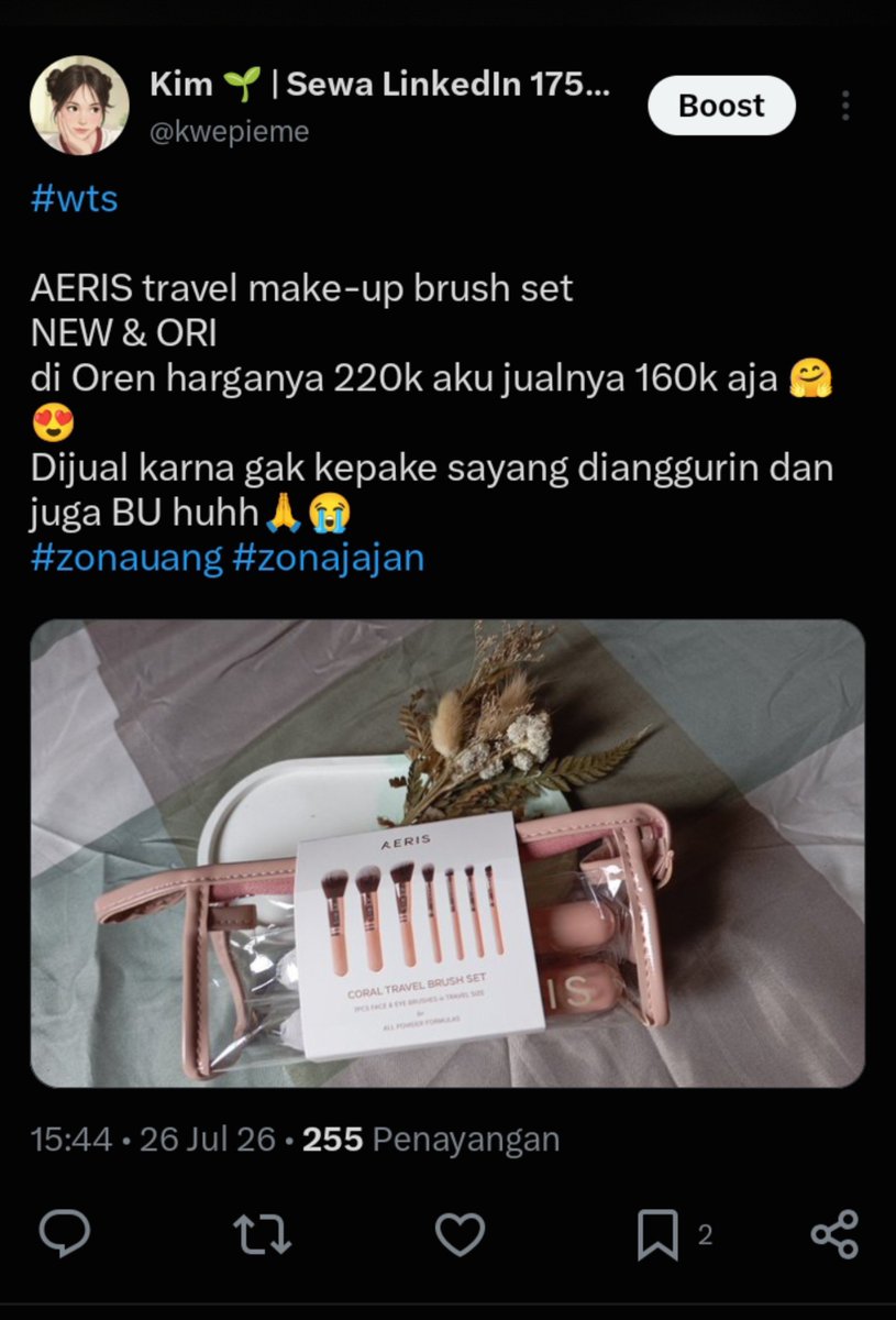 notsofurfect's tweet photo. #wts AERIS travel make-up brush set 
Ne&amp;ORI 
Bisa 🍊 tp  gak free ongkir 
Manual free ongkir (Jabodetabek)
Ada freebies nya 😍😊

#zonauang #zonajajan #zonamurah https://t.co/MQDH9AcAcK