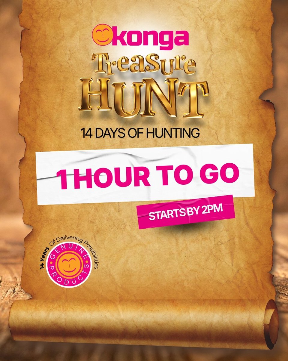 ShopKonga's tweet photo. Someone is about to score today's treasure at an unbelievable price.
The only question is...
Will it be you?
โณ 1 hour to go.
#KongaTreasureHunt #Day12 #TheFinalCountdown #TheHuntIsOn #ShopKonga #KongaDeals #FastFingers https://t.co/Mx2g7bDGoT