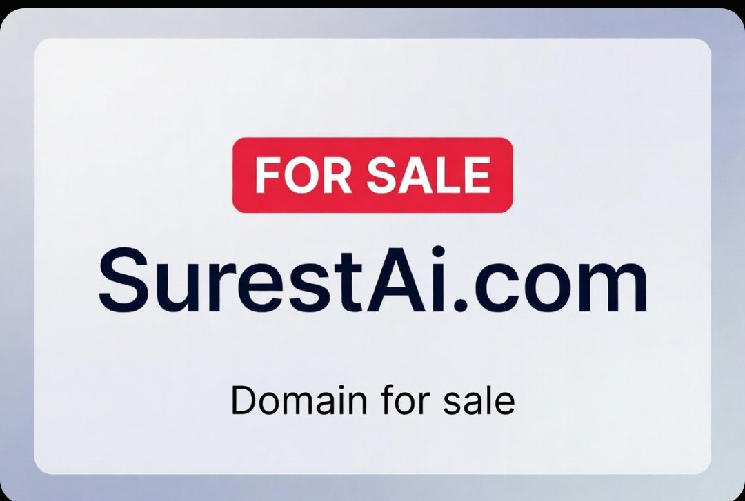 JMIdealDomainer's tweet photo. Available for sale, https://t.co/0YE9A7H39f. DM! 

#DomainForSale #DomainsForSale #PremiumDomain #BuyDomain #DomainName 
#AI #ArtificialIntelligence #TechDomain #AIStartup #MachineLearning 
#AIDomain #SurestAI https://t.co/uB8set8bfD
