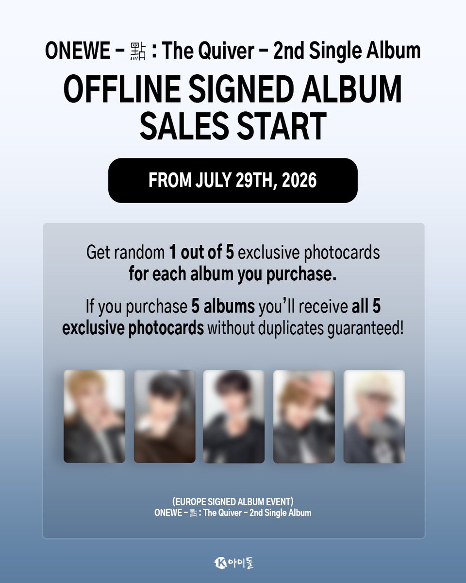 kidol_official's tweet photo. WEVE~ Our offline sales for our @official_ONEWE! EUROPE SIGNED ALBUM event are coming to your favourite K-pop stores SOON! 🩵✨

Sales start: July 29th, 2026 until sold out! https://t.co/mjNN5e5Ri0