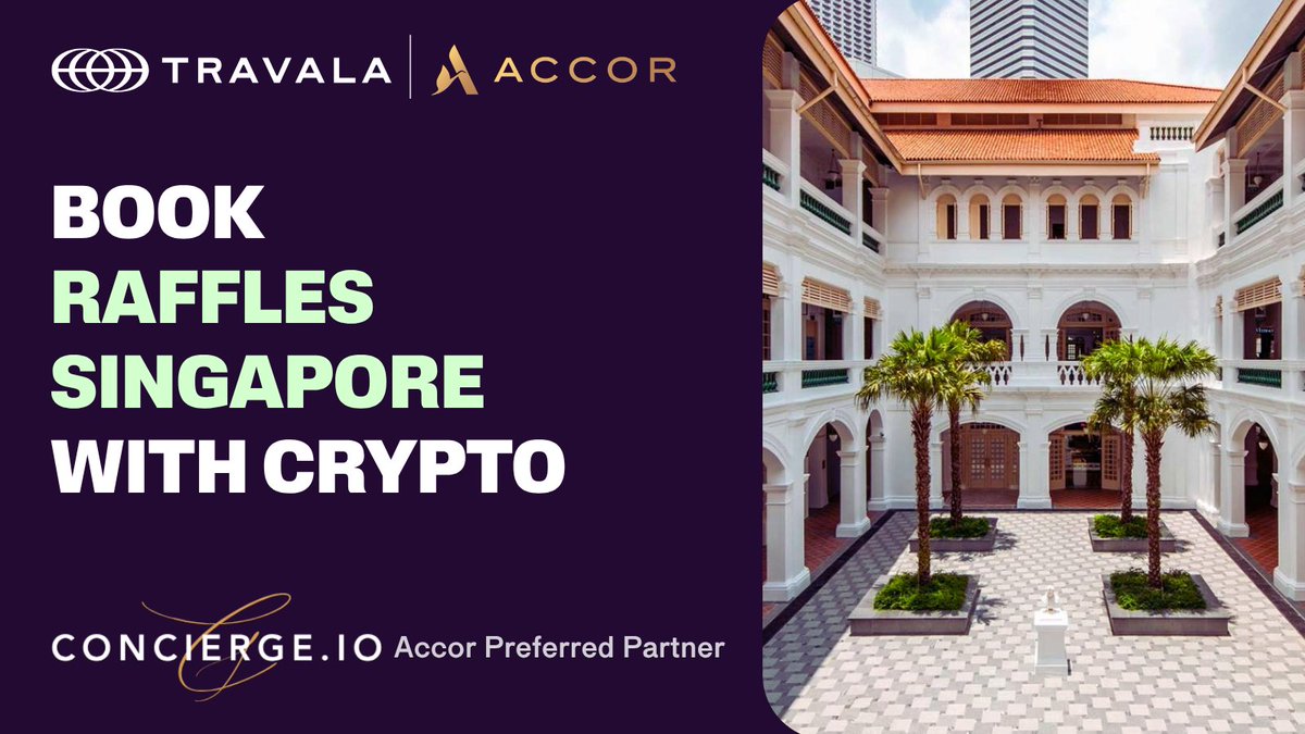 travalacom's tweet photo. Traveling to Singapore? 🇸🇬

Book a stay at the legendary Raffles Singapore!
This global icon is famous for its lush courtyards &amp; butler service 😍 Book with BTC, USDT &amp; 100+ cryptos on Travala

Want extra benefits? Book via https://t.co/6tQs9fKhJp — Accor Preferred Partner 💎 https://t.co/sfhs0T13h4