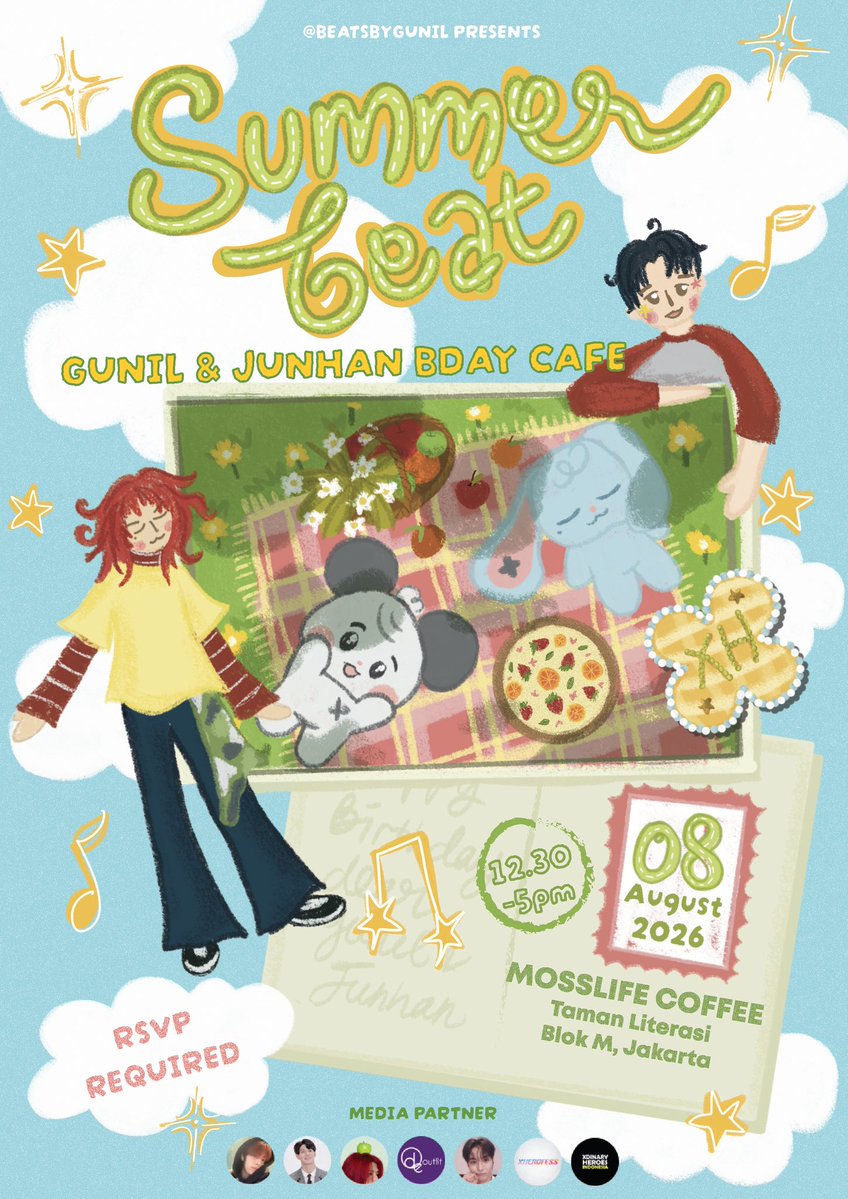 beatsbygunil's tweet photo. 2026 Xdinary Heroes Gunil &amp; Junhan 
Birthday Cafe Event

Summer Beat ⋆☀︎.𓂃 ོ☼𓂃

⋆☀︎ 8 August 2026
⋆☀︎ Mosslife Coffee, Blok M
⋆☀︎ RSVP on 28/7/2026, 7 PM
Form links on below tweet

#XdinaryHeroes #Gunil #Junhan #엑스디너리히어로즈 #건일 #준한 #SummerBeat_724_818 https://t.co/k1F0BFyk2A