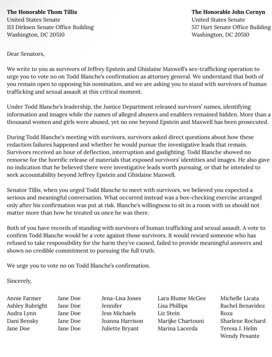JulietteBryant's tweet photo. Letter from Epstein Survivors https://t.co/R9xP3Sq25G