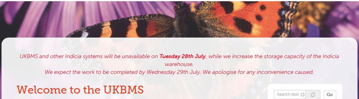 UKBMSLive's tweet photo. Don't forget, the UKBMS website (and other Indicia sites such as iRecord) will be offline TOMORROW and are expected to be back up from Wednesday.

Thanks for your patience whilst the team at @ukceh work to boost the storage capacity of the system. https://t.co/10PaUzigoV