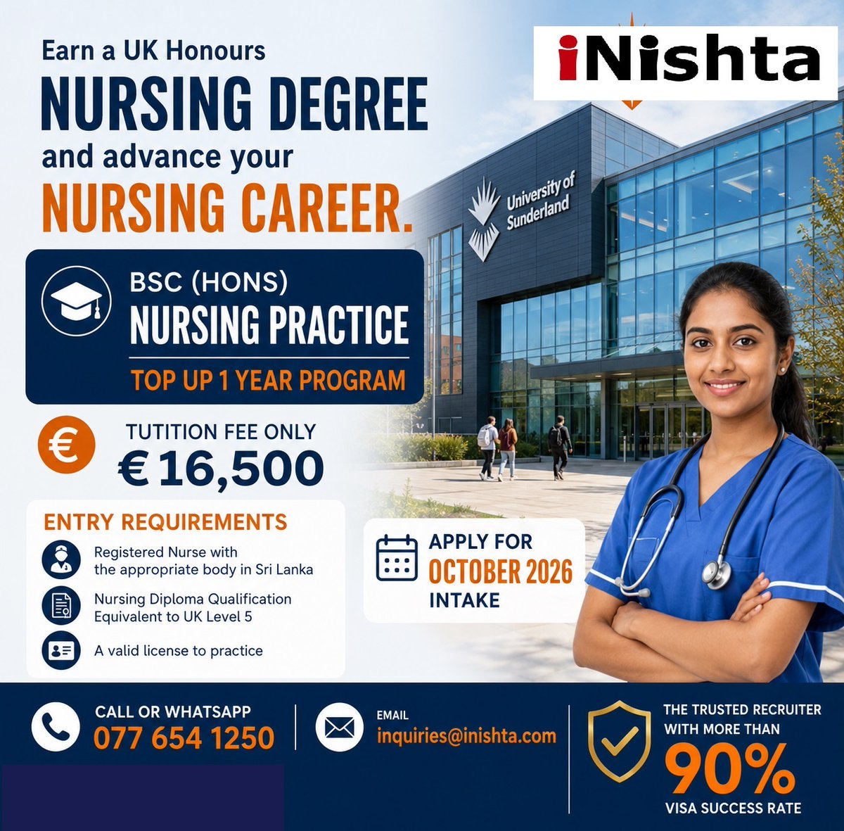 inishta's tweet photo. 🎓 Earn a UK Honours Nursing Degree and Take Your Nursing Career to the Next Level

Advance your professional journey with the BSc (Hons) Nursing Practice – Top-Up Programme

✅ Programme: BSc (Hons) Nursing Practice
✅ Duration: 1 Year Top-Up Programme
✅ Tuition Fee: €16,500 https://t.co/pqY0nXZUgK