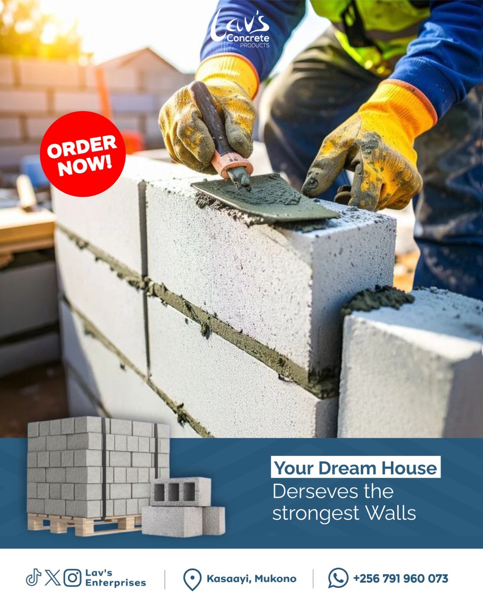 LavsEnterprises's tweet photo. “Build your dream home with walls that last a lifetime. 💪🏡

We deliver the strength and quality your vision deserves. Premium blocks, perfect finish, unmatched durability.

📍 Kasaayi, Mukono | 📞 +256 791 960 073” https://t.co/jnkfv9XNf4