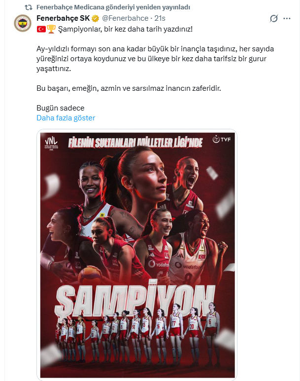 ridvanaksu's tweet photo. voleybol takımı şampiyon oldu..

soldaki Fenerbahçe'nin paylaşımı..

sağdaki Galatasaray'ın paylaşımı..

MVP seçilen Vargas için bile Fenerbahçe böyle bir paylaşım yapmazken Galatasaray kendi oyuncusunu öne çıkarıyor..

ve bunu hep yapıyorlar, depremde bile yaptılar.. çok yazık.. https://t.co/mdN3J6bivH