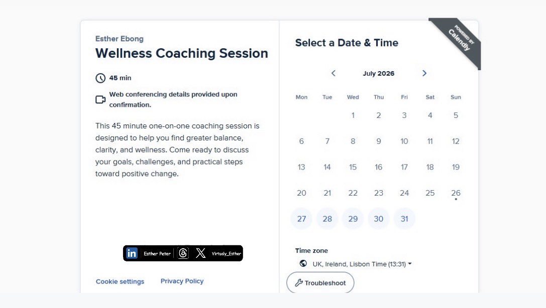 Virtualy_Esther's tweet photo. Appointment setting is more than booking meetings.

It’s about reducing back and forth, keeping calendars organized, and creating a smoother experience for clients.

That’s what this Calendly setup was built to do.

#VirtualyEsther #AppointmentSetting #VirtualAssistant #Calendly https://t.co/GqaBMe8zNk