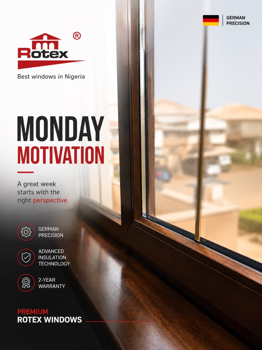 RotexglassNg's tweet photo. Every new week is an opportunity to build better, dream bigger, and achieve more.

At Premium Rotex Windows, we believe every great space begins with the right window—crafted with German Precision for lasting beauty, durability, and performance.

Start your week with quality. https://t.co/64mZyK1rF3