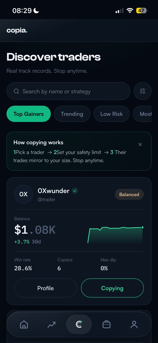 CopiaMarkets's tweet photo. Copy trading on Copia.

Deposit Naira, copy a trader on Hyperliquid, and see the whole machine :
who you’re copying, 
what you’re risking, 
and how every trade is resized before it reaches your account. 
🧵 https://t.co/W55PGJycJa