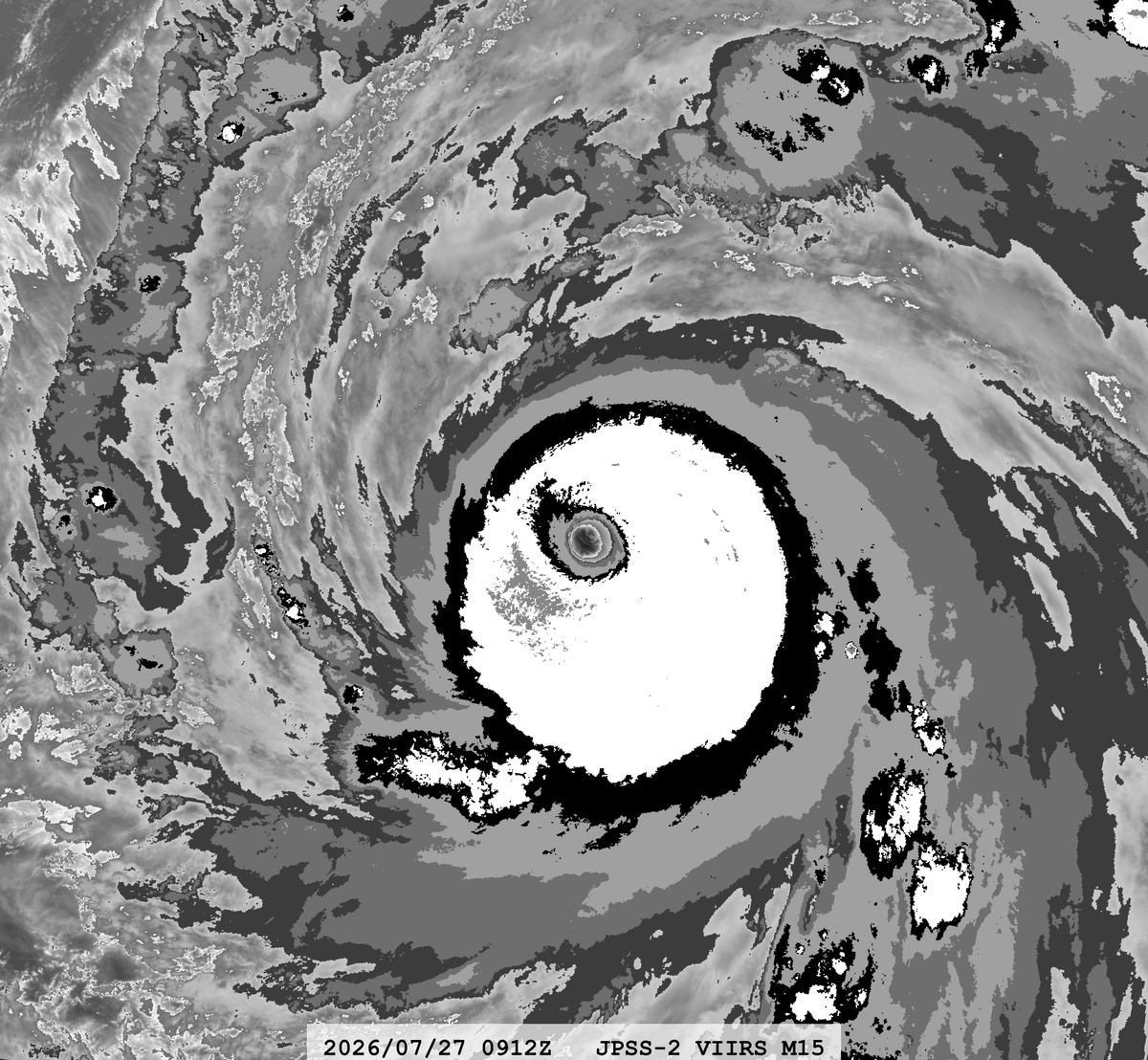 zeb199818's tweet photo. #07E Hurricane #GENEVIEVE
Satellite: #NOAA21 #JPSS2 #VIIRS
Channel : M15 (10.763 µm) 750-m
Time : 2026/07/27 0912Z
Eye Temp : 25.676 °C
Data Source : Amazon S3 Bucket SDR
CPA : ~200 km https://t.co/MSEf3vEeVx