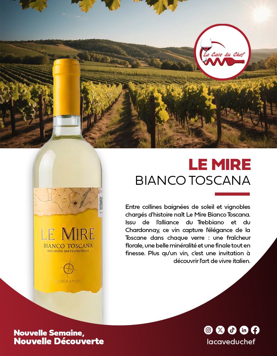lacaveduchef's tweet photo. Laissez-vous séduire par la fraîcheur du Mire Bianco Toscana, un vin blanc aux arômes délicats de fruits blancs et d'agrumes. 

Bon début de semaine ! https://t.co/VXjJLaUZb0