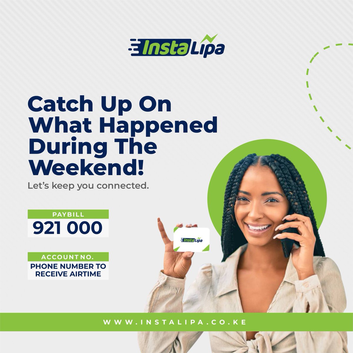 instalipa's tweet photo. How to buy airtime from mpesa to airtel - Paybill 921 000.
Steps:
1. Go to the M-pesa Menu
2. Select Lipa na Mpesa
3. Select Pay Bill
4. Enter Business Number 921 000
5. Enter your Airtel Phone Number to be topped up as the Account Number
6. Enter the Amount https://t.co/yysFfPdtLE