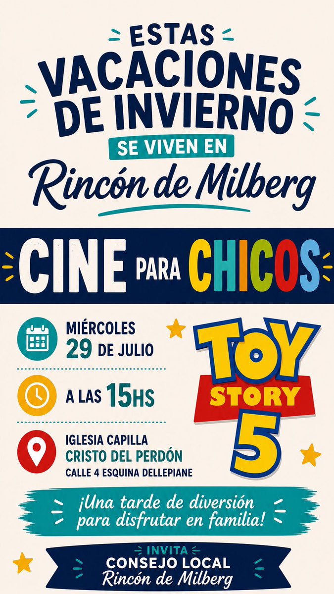 local_cons3489's tweet photo. 🎬🍿 ¡Las vacaciones de invierno se disfrutan en Rincón de Milberg! ❄️💙
📅 Miércoles 29 de julio
🕒 15:00 hs
📍 Iglesia Capilla Cristo del Perdón
Calle 4 esquina Dellepiane.
✨ Actividad libre y gratuita.
Julio Zamora 
Gisela Zamora 
#tigreesmivida https://t.co/PZakvDF4Rq