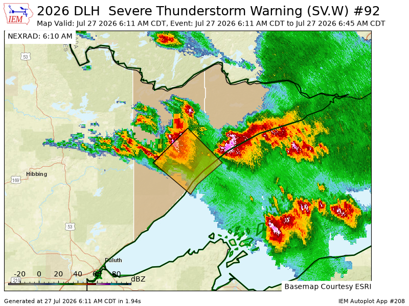 ELYMNWX's tweet photo. DLH issues Severe Thunderstorm Warning [wind: 60 MPH (RADAR INDICATED), hail: 1.00 IN (RADAR INDICATED)] for Cook, Lake [MN] till 6:45 AM CDT https://t.co/Zhbkhtsn0T https://t.co/Y3UZpKaZIA