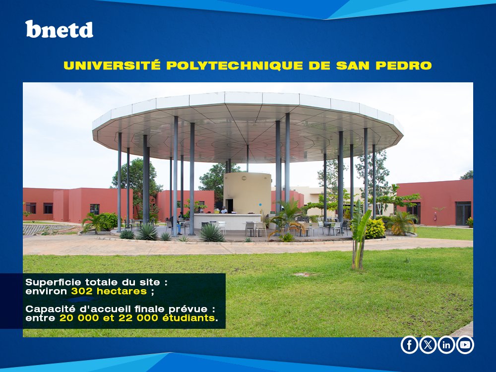 BNETD_CI's tweet photo. L’Université Polytechnique de San Pedro prépare les talents de demain grâce à des infrastructures modernes dédiées à la formation, à la recherche et à l’innovation. #BNETD est fier d’avoir contribué à ce projet structurant. #Éducation #SanPedro #CôteDIvoire https://t.co/46M0sZsL9K