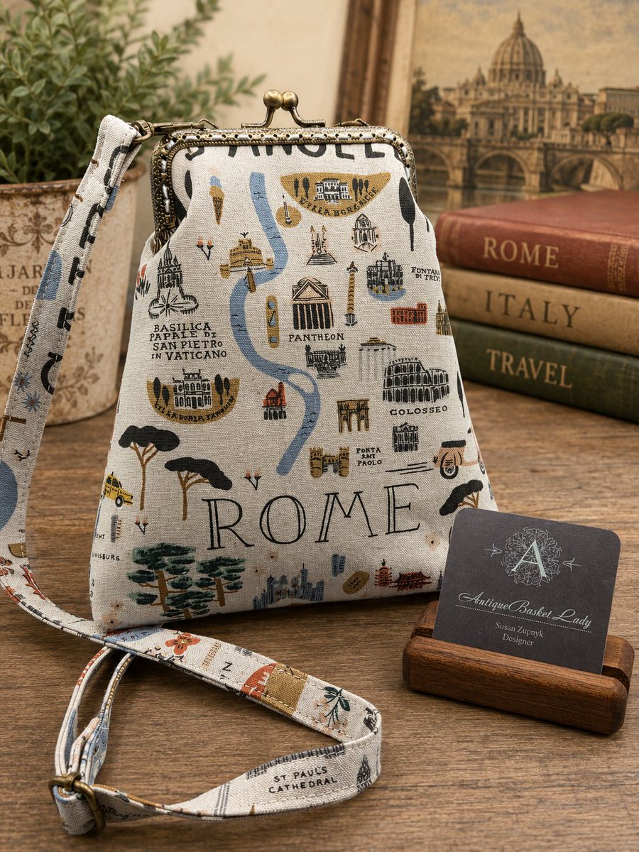 Antiquebasket's tweet photo. Rome  Kiss Lock Crossbody Phone Purse, Vintage Style Phone Bag by Antiquebasketlady 
 https://t.co/3ARcYratVJ via @Etsy #CrossbodyBag #HandmadePurse #TravelStyle #RomeInspired #Antiquebasketlady https://t.co/TrKMx2ep6k